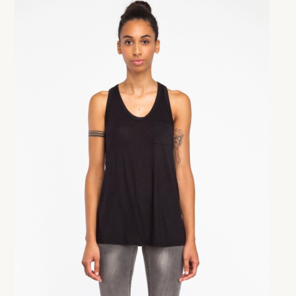 T by Alexander Wang Black Tank Top with Chest Pocket